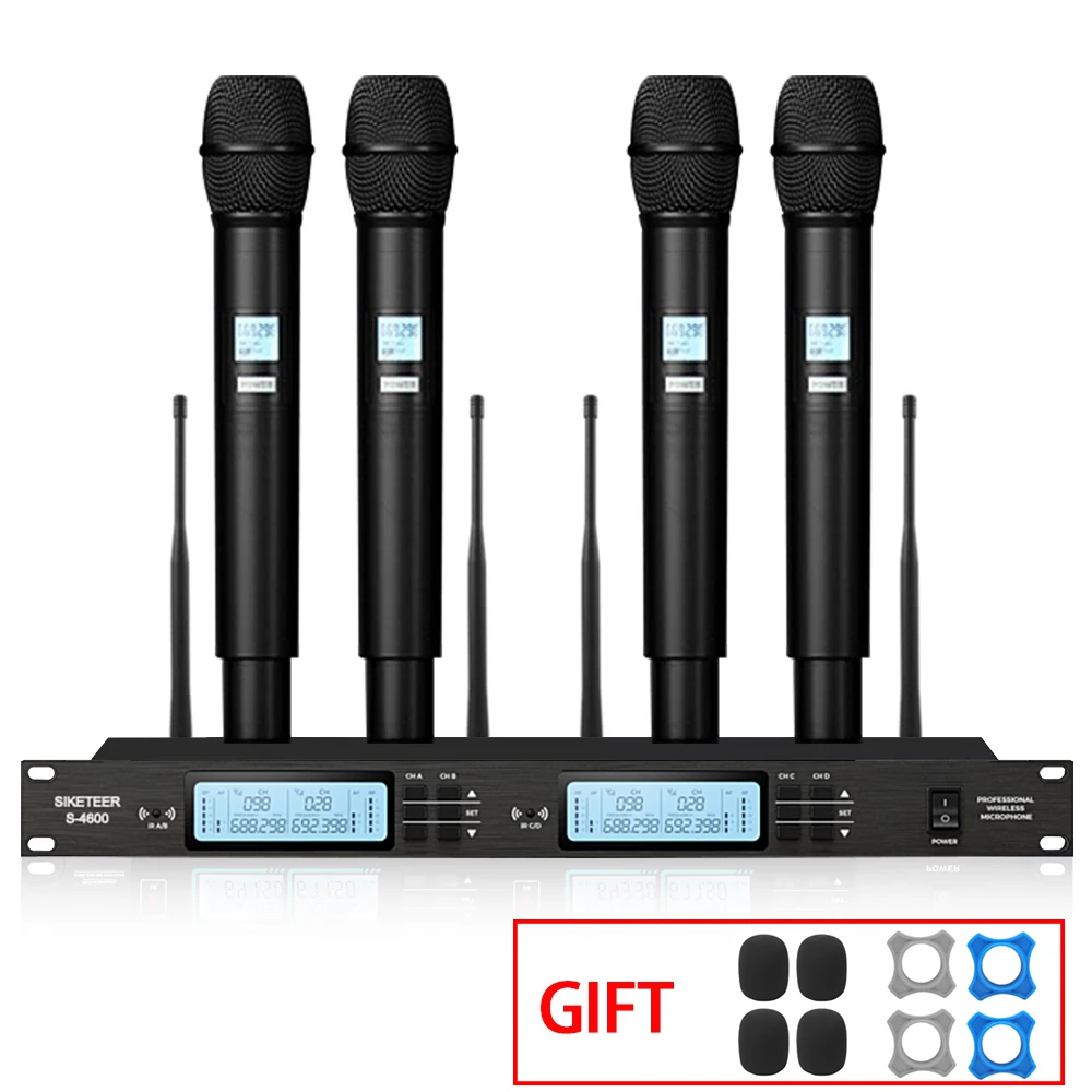 

Professional UHF wireless microphone Four channel handheld microphone Home karaoke microphone Church school stage microphone