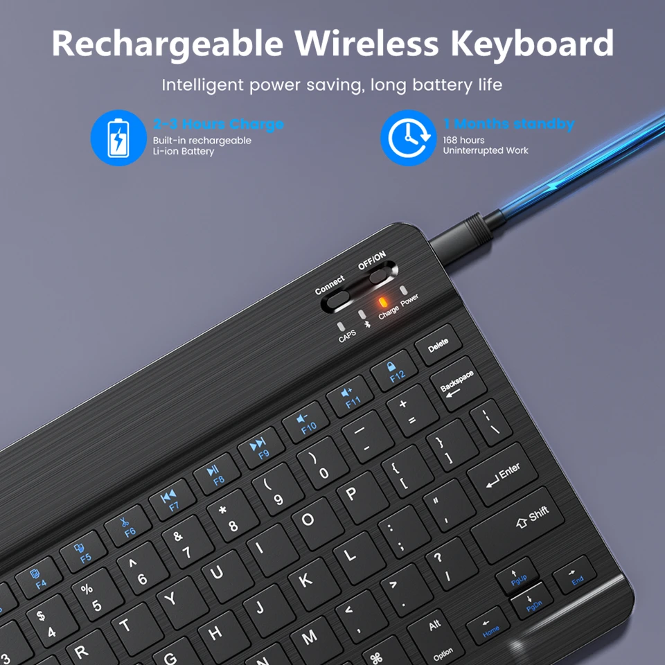 Mini Teclado Bluetooth Teclado sem Fio Recarregável para Tablet Telefone Russo Teclado Espanhol para Android Ios Windows - Imagem 6