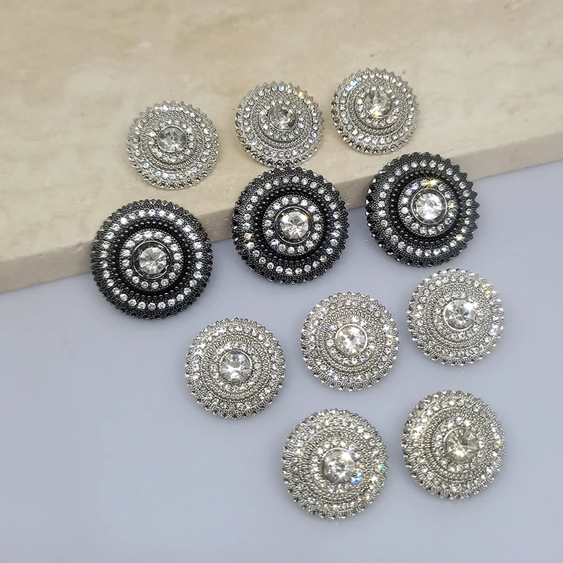 Description Picture 3 of item18/23MM Fashion Luxury Rhinestone Round Buttons Of Clothing High Quality Silver Black Decor Button Makers Crafts Apparel DIY