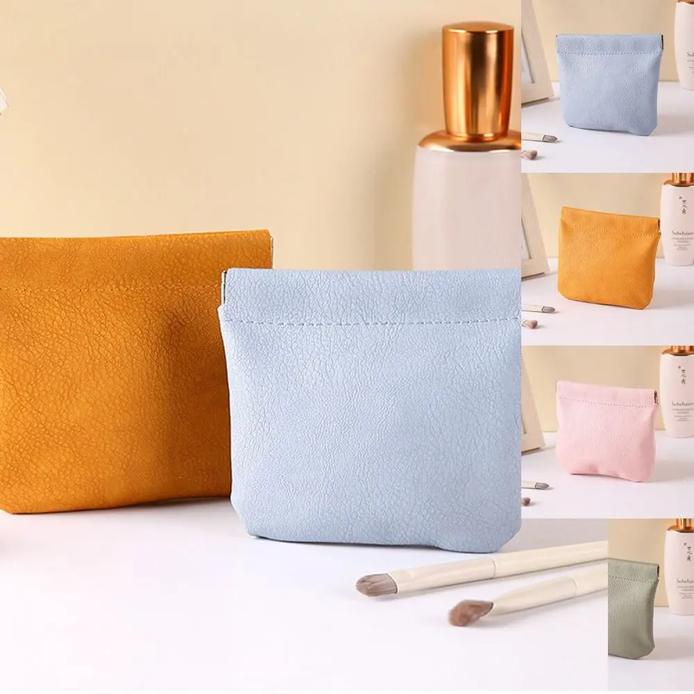 

Solid Color PU Leaf Spring Bag PU Texture Cosmetic Bag Self-closing Storage Bag Coin Purse Small Item Bags Women