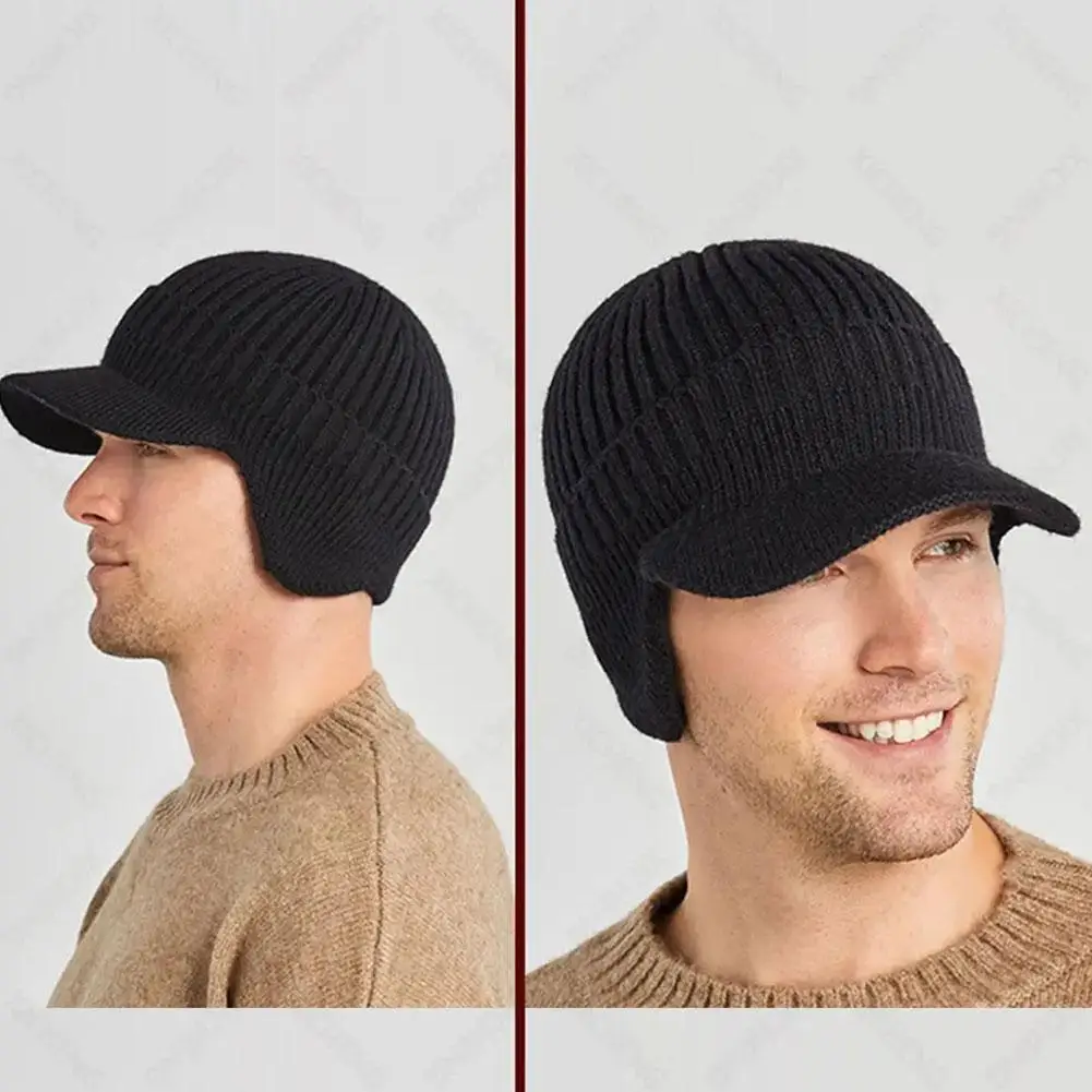 Men Winter Knitted Hat Outdoor Cycling Ear Protection Warmth Peaked Cap Casual Fashion Sunhat Bomber Skullies Beanies 55-60CM 6