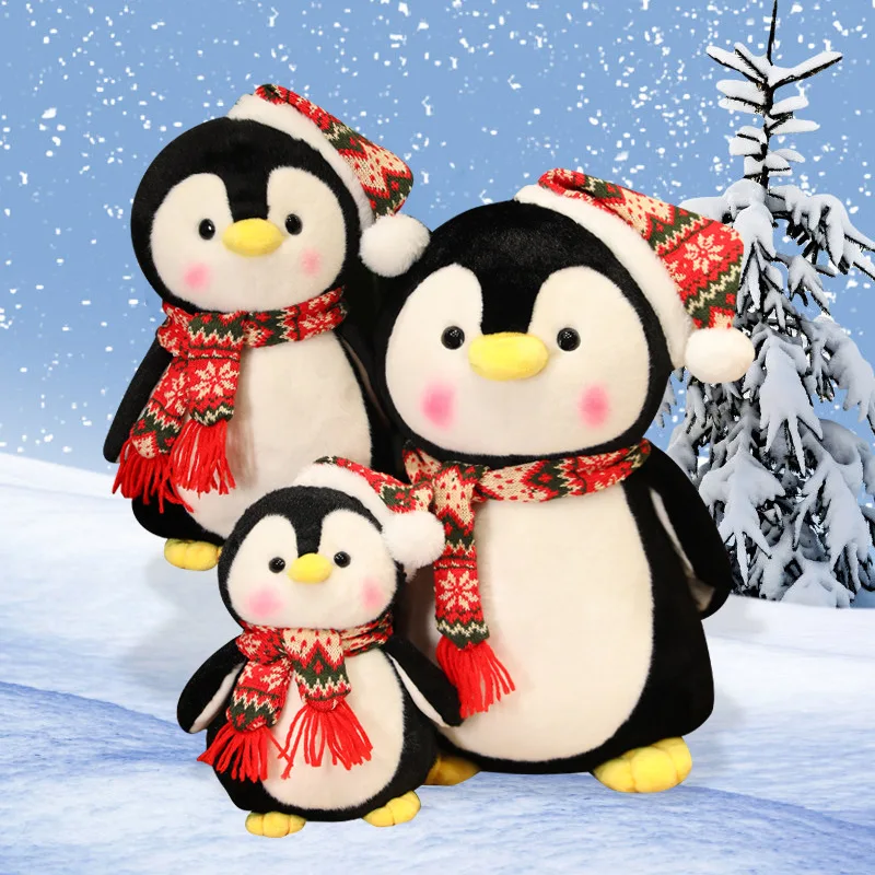 Cute Penguin Wear Christmas Hat Holding Gifts Xtmas Series Plush