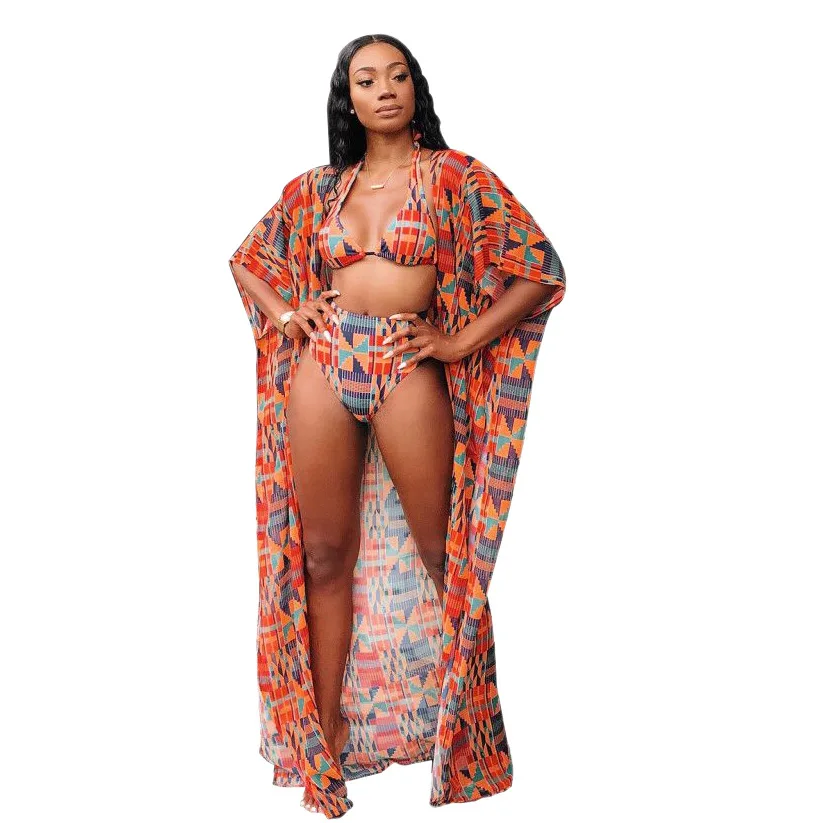 D8260 New European and American Sexy Digital Printed Swimwear Bikini Three Piece Set