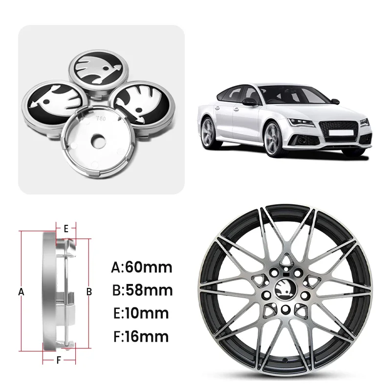 4PCS 60mm 자동차 스타일링 휠 센터 허브 캡 림 커버 배지 엠블럼 Skoda Octavia Fabia Rapid Superb Kodiaq Scala Karoq VRS