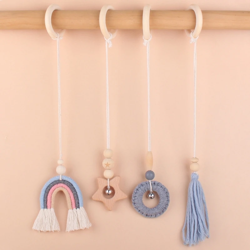 BPA Free Wooden Baby Gym Toys Baby Stroller Hanging Pendants Newborn Play Activity Gym Frame Hanging Rattle Toys Teething Ring images - 6