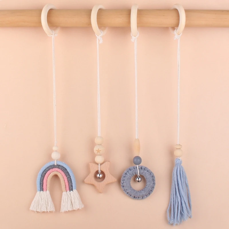 Baby Play Gym Toys BPA Free Wooden Hanging Rattle Teething Ring