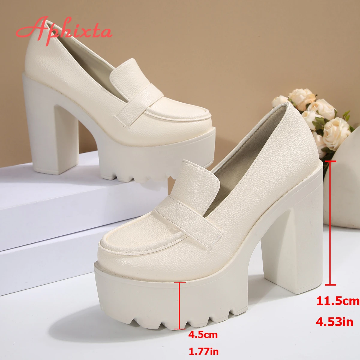 Aphixta 11.5cm High Heels Woman Loafers Shoes 4.5CM Platform Slip on Women Casual Shoes Leather Classic Loafers Woman Shoes