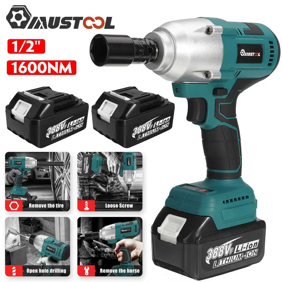 MUSTOOL1600NMHighTorqueBrushlessElectricImpactWrench12Socket
