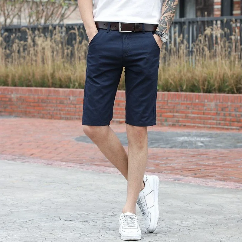 thumbnail image 1 of Pantalones cortos para hombre, pantalones cortos de trabajo color caqui para hombre, pantalones cortos cargo ajustados de algodón con botones para hombre, pantalones grandes y altos, elásticos, cómodo, 1 of 5
