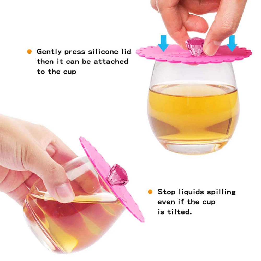 Silicone 6Pcs 11CM Transparent Diamond With Flower Pattern Cup Lids Dust-Proof Silicone Mug Cover Bright Color Drink Cup Lid