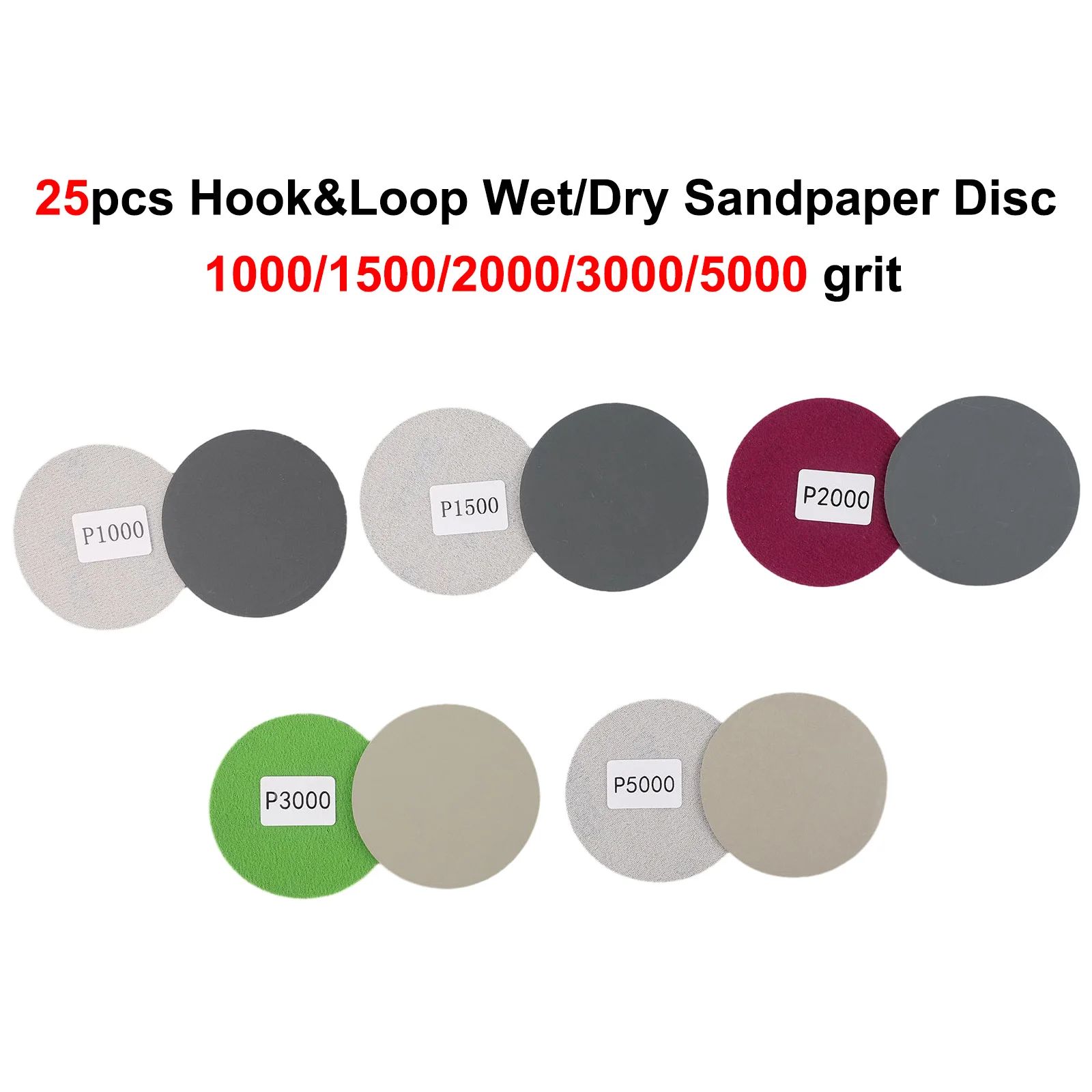 Sanding Discs 25pcs 3inch Hook&Loop Sanding Disc Wet/Dry 1000 1500 3000 5000 Grit Sand Paper Flocking Disc Water sanding discs sanding pads