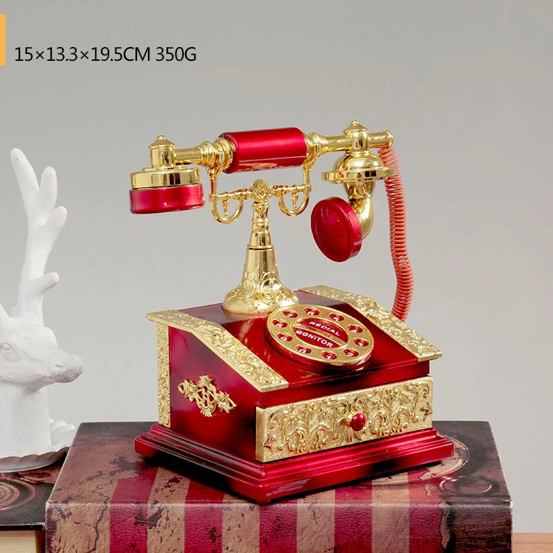 European Retro Nostalgic Dial Phone Landline Shape Music Box Plastics Retro Style Tabletop Living Room Decoration Ornament ZE914