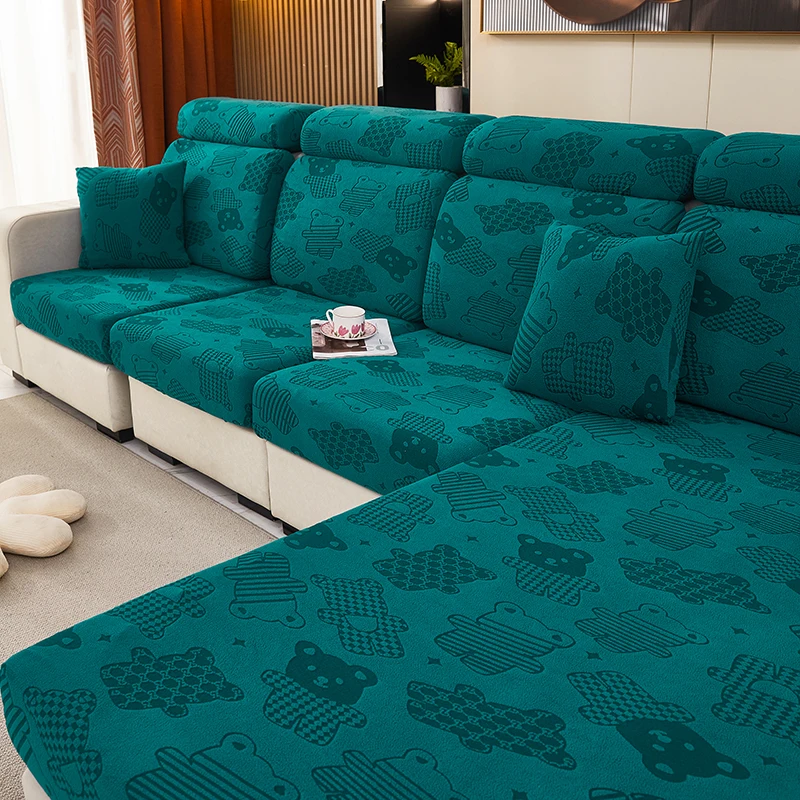 PLUSH sofa cushion cover for normal sofa L shape sofa chaselong slipcovers stretch jacquard flower home decoration 5