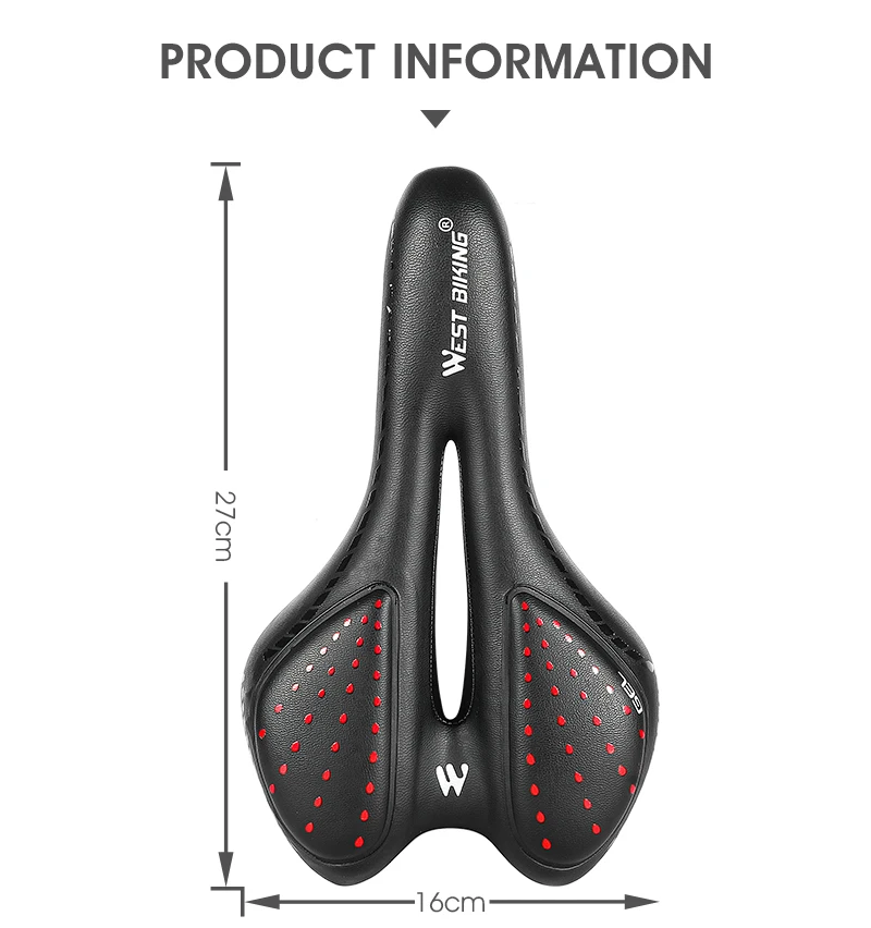 WEST BIKING Bike Saddle MTB Mountain Road Bike Seat PU Leather Gel Filled Cycling Cushion Comfortable Shockproof Bicycle Saddle