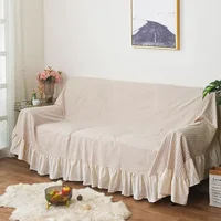 Ruffled Solid Color Sofa Covers Four Seasons Washable Cotton Linen Dustproof Couch Slipcovers Bohemian Decor Furniture Covers 1