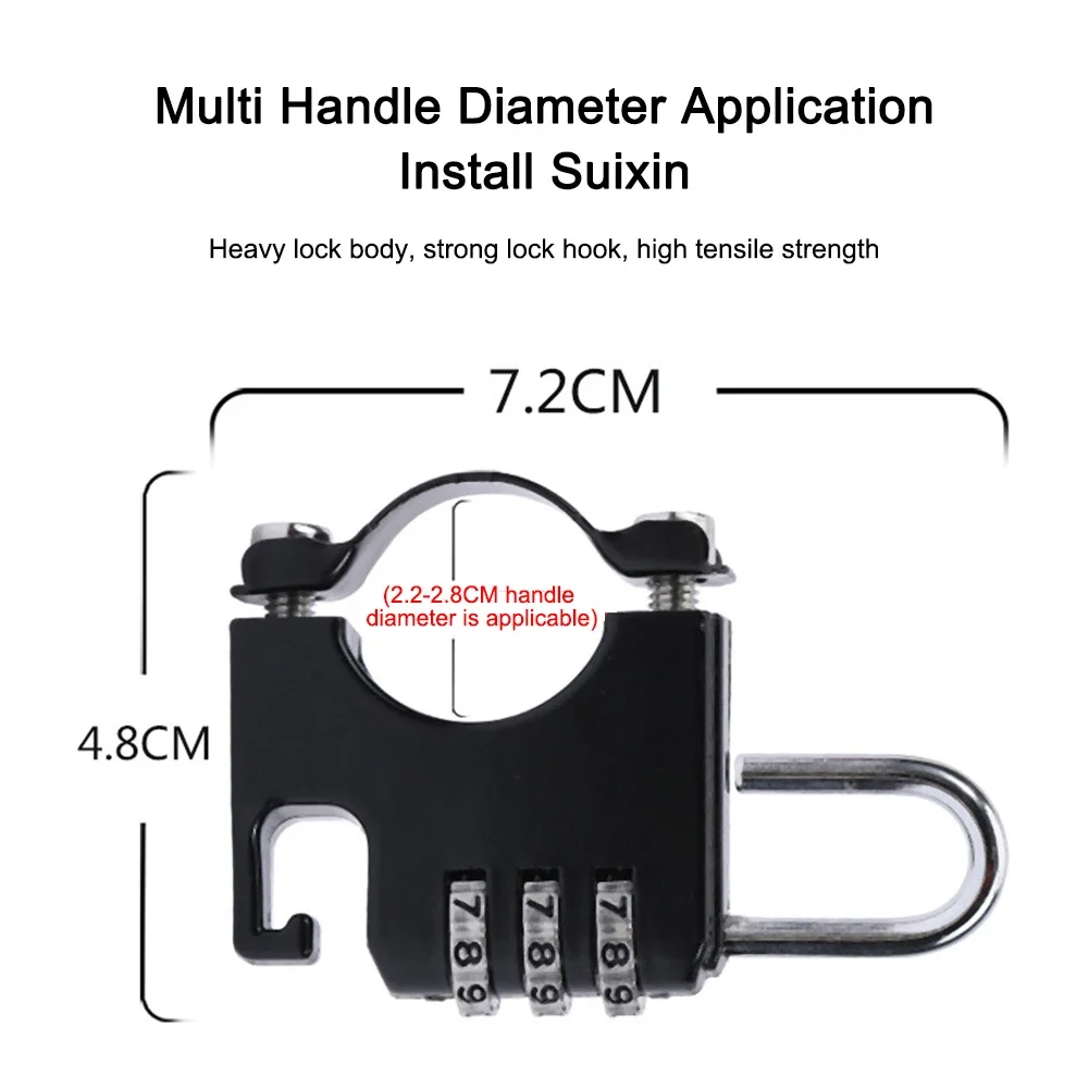Motorcycle Car Car Helmet Lock Combination Lock 3 Digits Password 72mm X 48mm Aluminum Alloy Black Gasket Wrench helmet lock