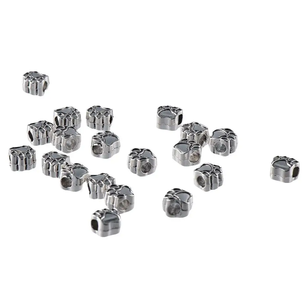 

Dog Cat Paw Silver Dog Cat Paw Footprint Charm Beads Print Spacer Beads Silver Pet Footprint Large Hole DIY Jewelry Making