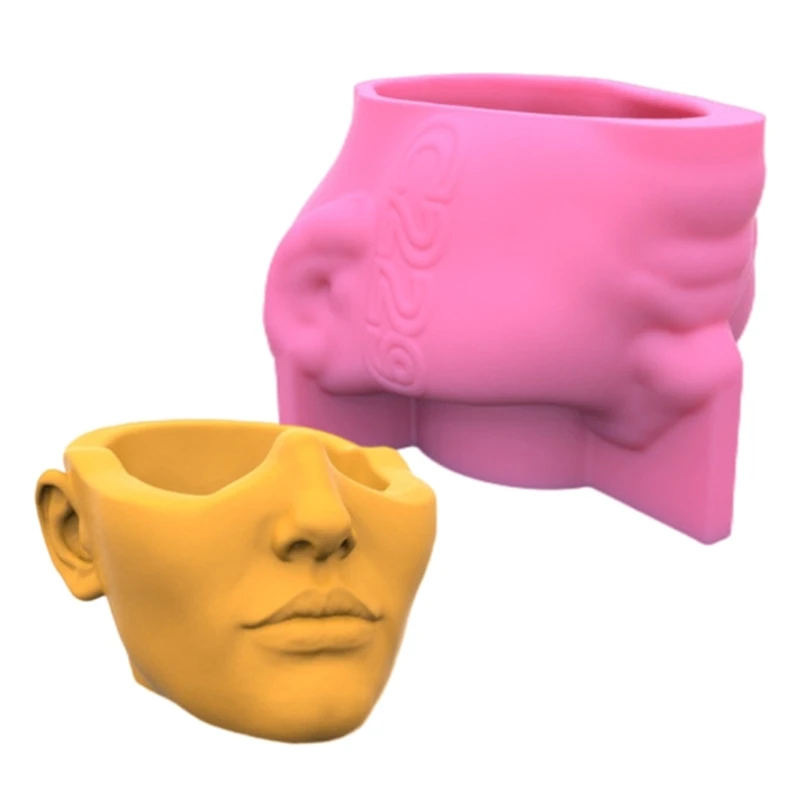 Human Face Art Silicone Pot Mold Succulent Flowerpot Clay Cement Plaster Molds DIY Home Garden Flower Pots Mould