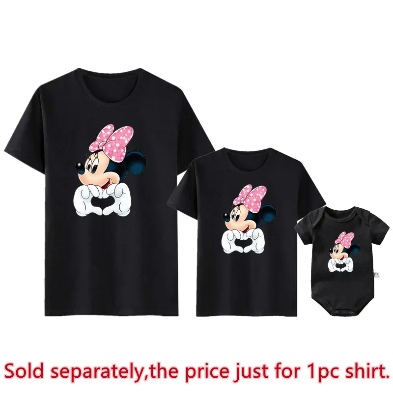 Disney Minnie Mouse Family Shirts Funny Mommy and Me Kids Tshirts Matching Baby Rompers Cotton Family Look Disney Trip Clothes 3