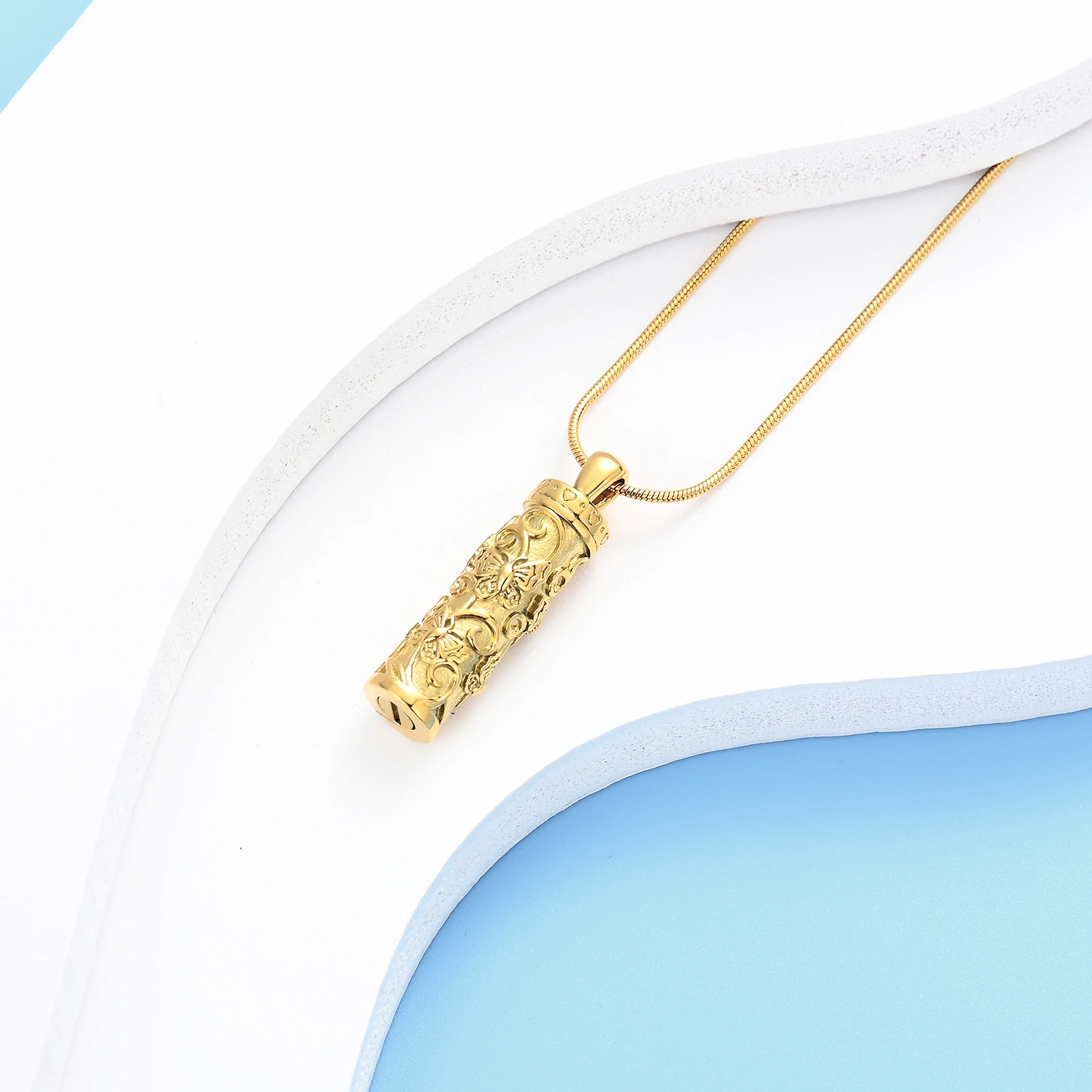 Customize Cremation Urn Cremation Cylinder With Butterfly Pendant Necklace For Human/Pet Ashes Stainless Steel Memorial