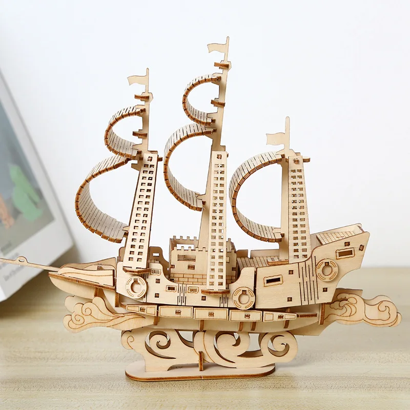 3D Puzzle Wooden Ocean Sailing Model Handmade Boat Building Block Kits DIY Assembly Jigsaw Ship Toy for Kids Adults Gift diorama wooden puzzle toy sailboat model assembled 3d sailing ship toys assembly diy for adults playset