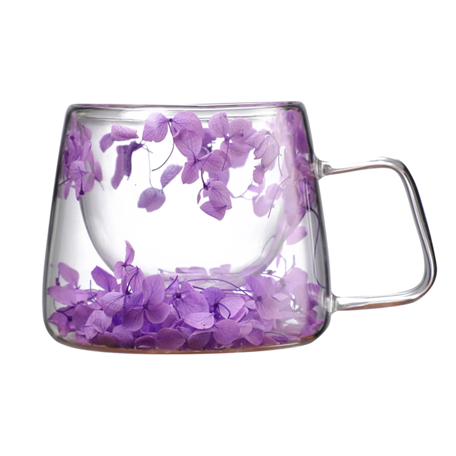 Veeteah Tazza da tè con Fiori, Tazze da caffè in Vetro a Doppia Parete, Tazza da tè con Fiori in Vetro da 350 ml con Manico, Tazza da caffè per