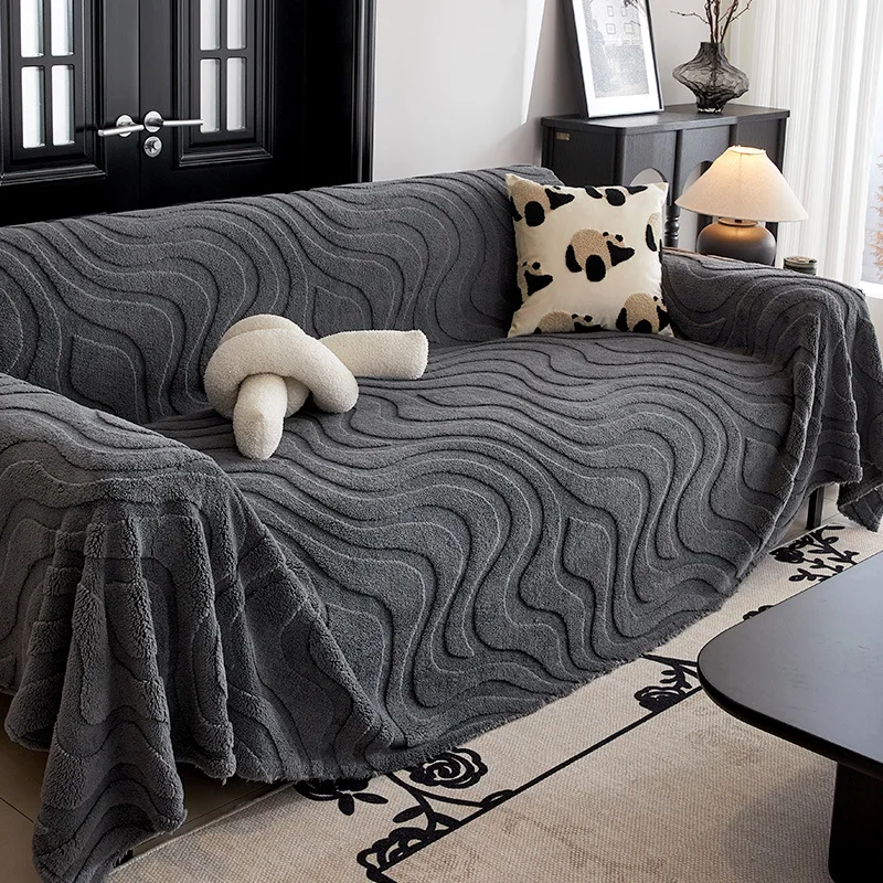 Winter All-Inclusive Sofa Cover Blanket Solid Color Plush Sofa Cover Multifunctional Decorative Blankets Simple Seat Covers