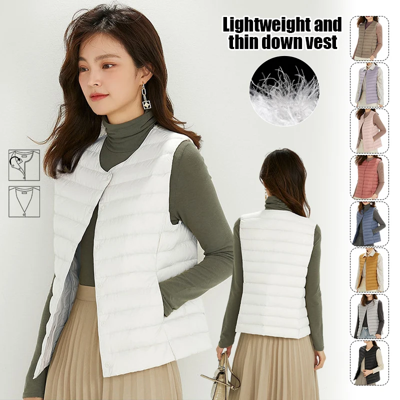 waistcoat vest coats women s clothing sleeveless tops down jacket spring autumn vests lightweight jackets warm fashion coats Women Warm Sleeveless Puffer Jackets  Autumn Winter Thin Lightweight Down Vest Coat Stylish Female Warm Waistcoat