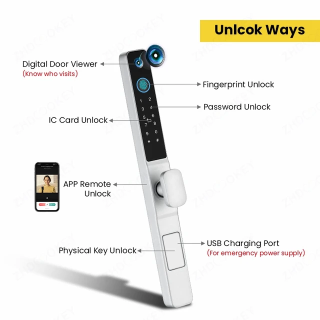 Smart Lock with Camera Door Viewer Waterproof IP66 Tuya WiFi Fingerprint Password Sliding RFID Card Sliding Electronic Door Lock 4