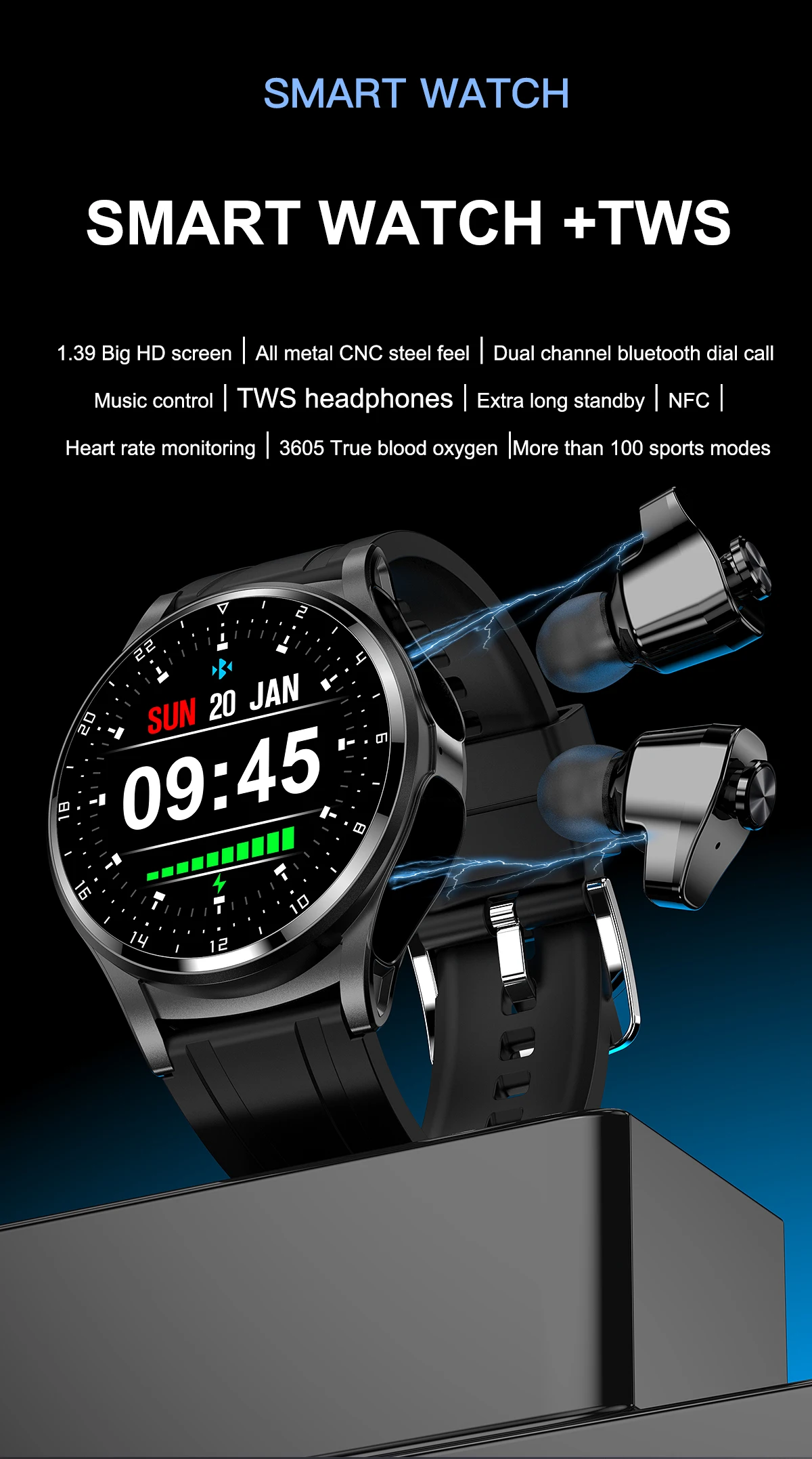 NFC Men’s Smartwatch – Waterproof Fitness Tracker Bluetooth