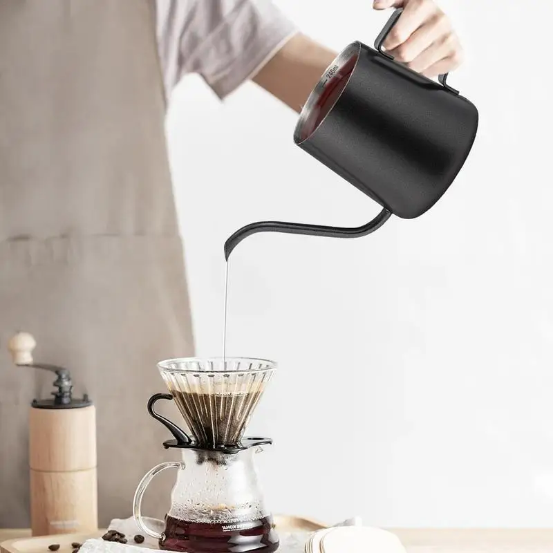 

250ml Drip Kettle Coffee Tea Pot Non stick Coating Food Grade Stainless Steel Gooseneck Drip Kettle Swan Neck Thin Mouth