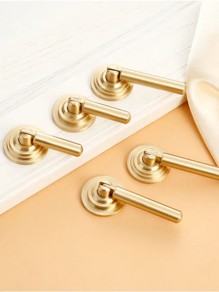 Gold brushed cabinet door Brass handle Furniture hardware clothing cabinet pure copper handle Cabinet door window accessories