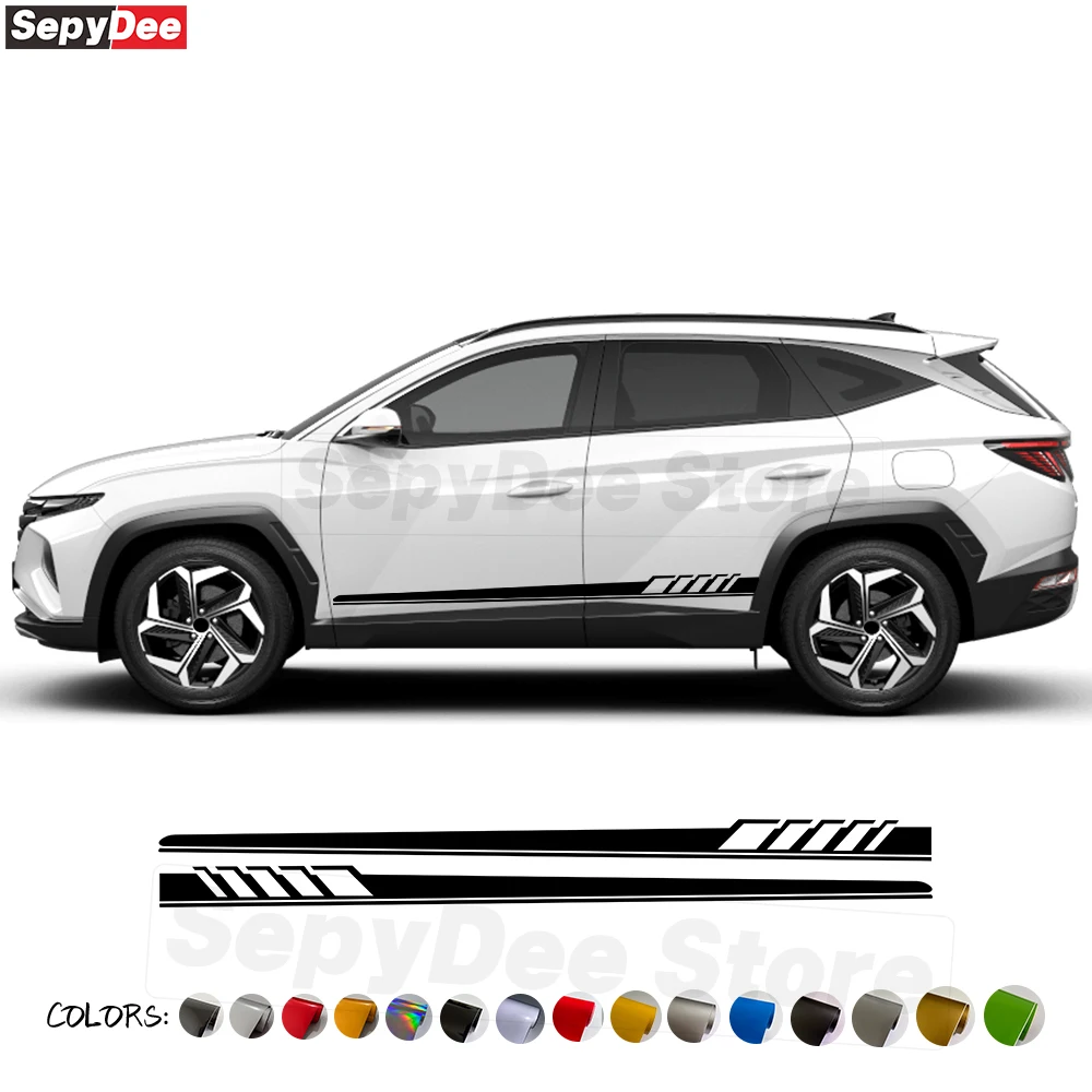 

2Pcs Racing Sport Car Body Door Side Long Stripes Skirt Stickers Vinyl Film Decals for Hyundai Tucson Car Tuning Accessories