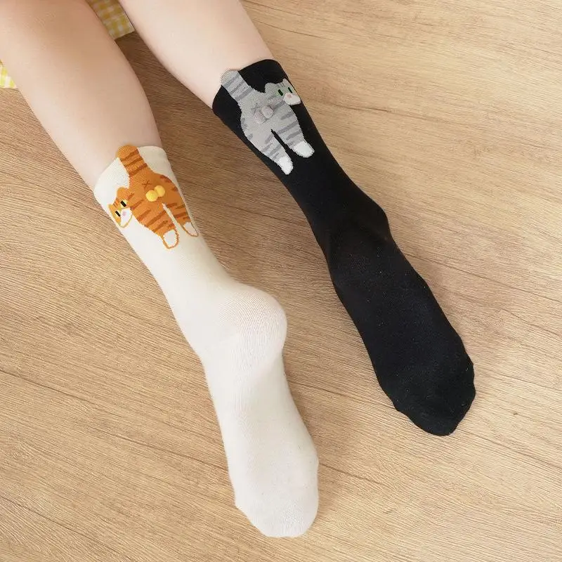 1/2 paar Cartoon Nette Katze Kugeln Baumwolle Socken Kawaii Lolita Stricken Socken Frauen Mädchen Mittleren Rohr Socke katze Butt Druck Paar Socke – Detail 6