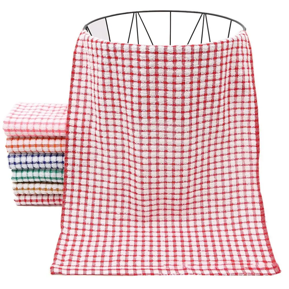 1 Pcs Drying Plaid Lint Terry Kitchen Cleaning Dish Cloths Dish