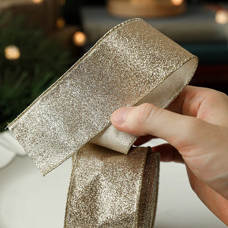 

Рождественская лента 2 м 38 мм 50 мм 63 мм, серебристая, золотистая, новогодняя елка, печатная проволочная кромка для фотографий, подарочная упаковка «сделай сам»