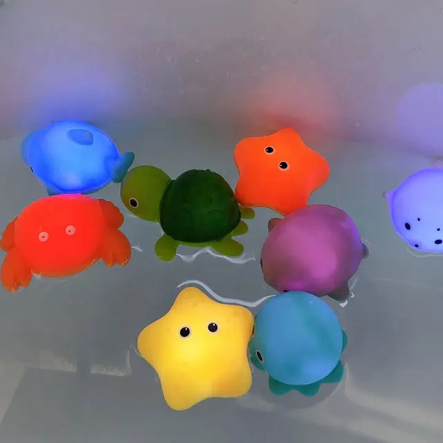 Cute Animal Bath Toy Swimming Water LED Light Up Ocean Sea Animal Set Flashing Floating Bathtub Toys for Baby Infant Kid Toddler 2