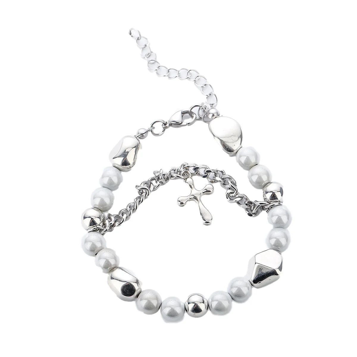 Glänzende Imitation Perle Perlen Armband Edelstahl Kreuz Perlen Armbänder Trendy Designer Schmuck Unisex Zubehör Liebhaber Geschenk – Detail 9