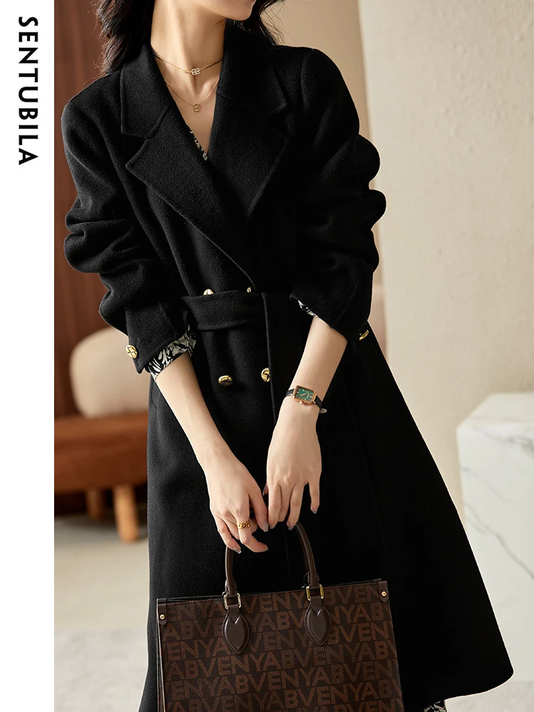 

Sentubila 100% Wool Warm Woolen Coats for Women 2023 Winter Double Breasted Woolen Jackets Loose Overcoats With Belt W24O42068
