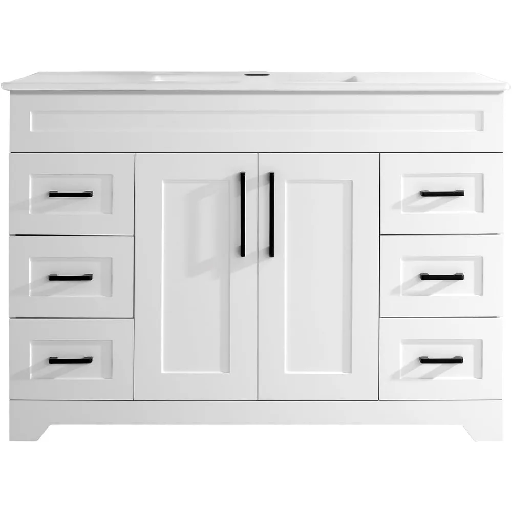 48” Bathroom Vanity with Ceramic Sink Combo, White Bathroom Cabinet with Soft Closing Doors & Drawers,Bathroom Storage Cabinet 5