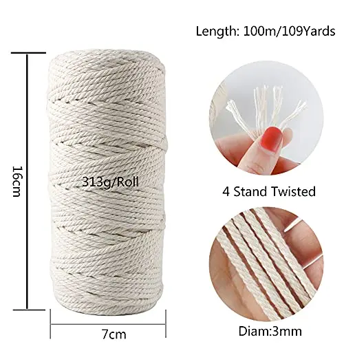 Corda Per Macramè HOVIBU - Cotone 3mm X 300m, Colore Beige, Per Artigianato E Decorazioni - Foto 4