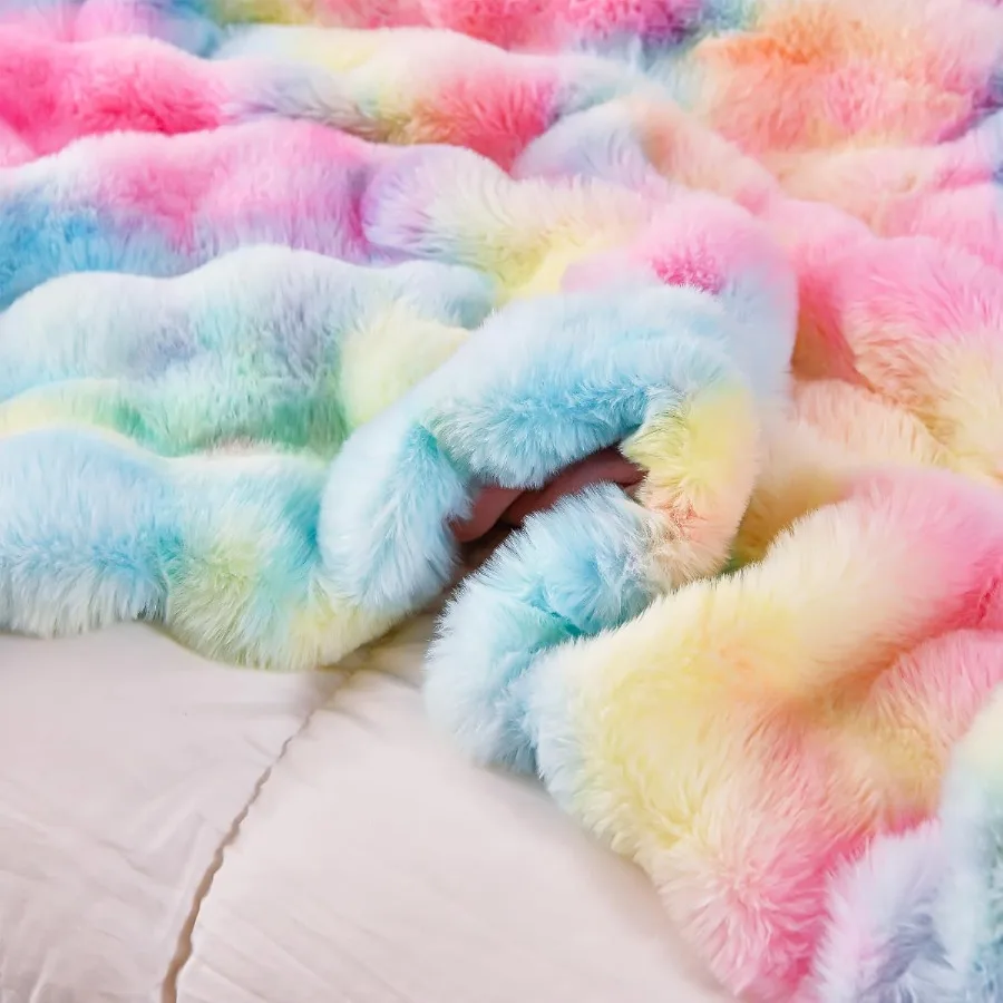 HD Faux Fur Throw Blanket for Couch: Fluffy Cozy Soft Plush Luxury Thick Fuzzy Fleece Blanket Perfect for Sofa Bed Bedroom Livi