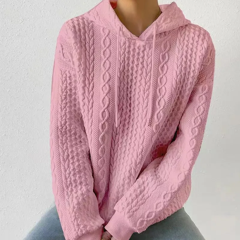 여성용 대형 패션 나사 실, 캐주얼 후드 드로스트링 긴팔 스웨터 풀오버, 솔리드 루즈 탑, 가을 및 겨울