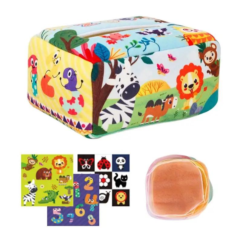 

Коробка для салфеток, игрушка, красочная и мягкая сенсорная тканевая коробка для салфеток, коробка для салфеток для детей, сенсорные игрушки, игрушки Монтессори для 6-12