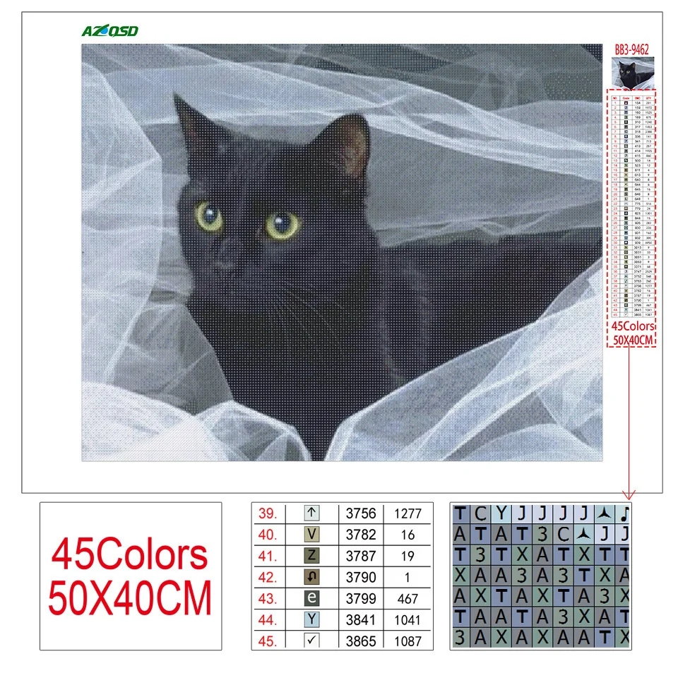 AZQSD Diamond Painting Kit Black Cat Animal Diamond Embroidery Mosaic Handmade Picture Of Rhinestones Gift Home Decor 5d Diy