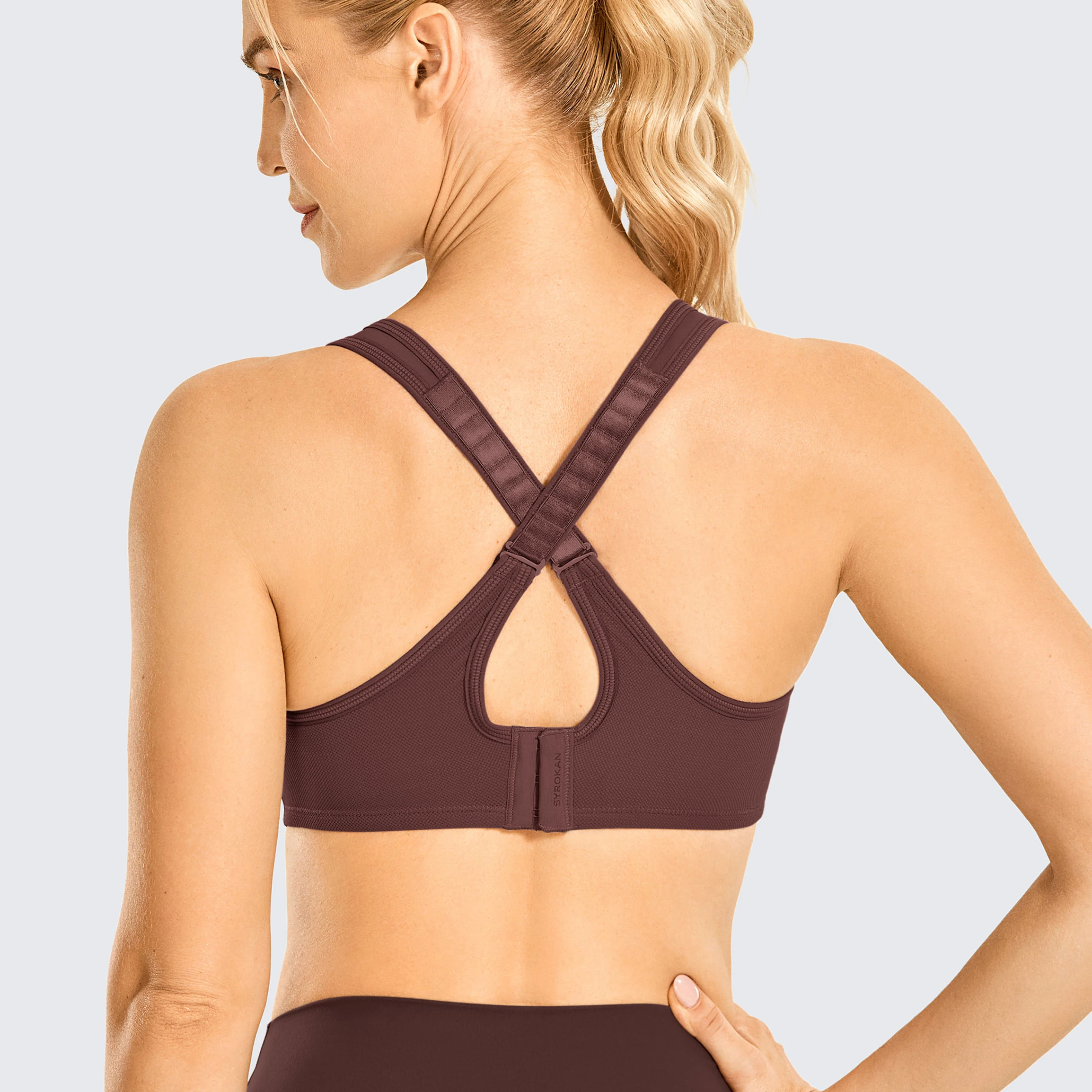 SYROKAN Women Max Control Solid Plus Size High Impact Underwire Sports Bra Tops Hook Backless Bra Invisible Bralette Shockproof