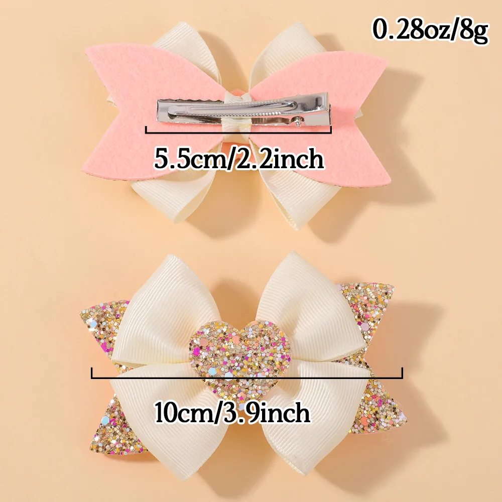 2 Teile/satz Baby Mädchen Liebe Glitter Bowknot Haar Clips Boutique Mode Band Schwalbenschwanz Haarspange Haar Zubehör für Mädchen – Detail 7