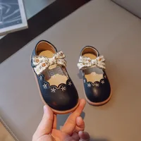 Girls' princess shoes 2024 spring new soft soled non-slip baby leather shoes for young children breathable with bow shoes 4