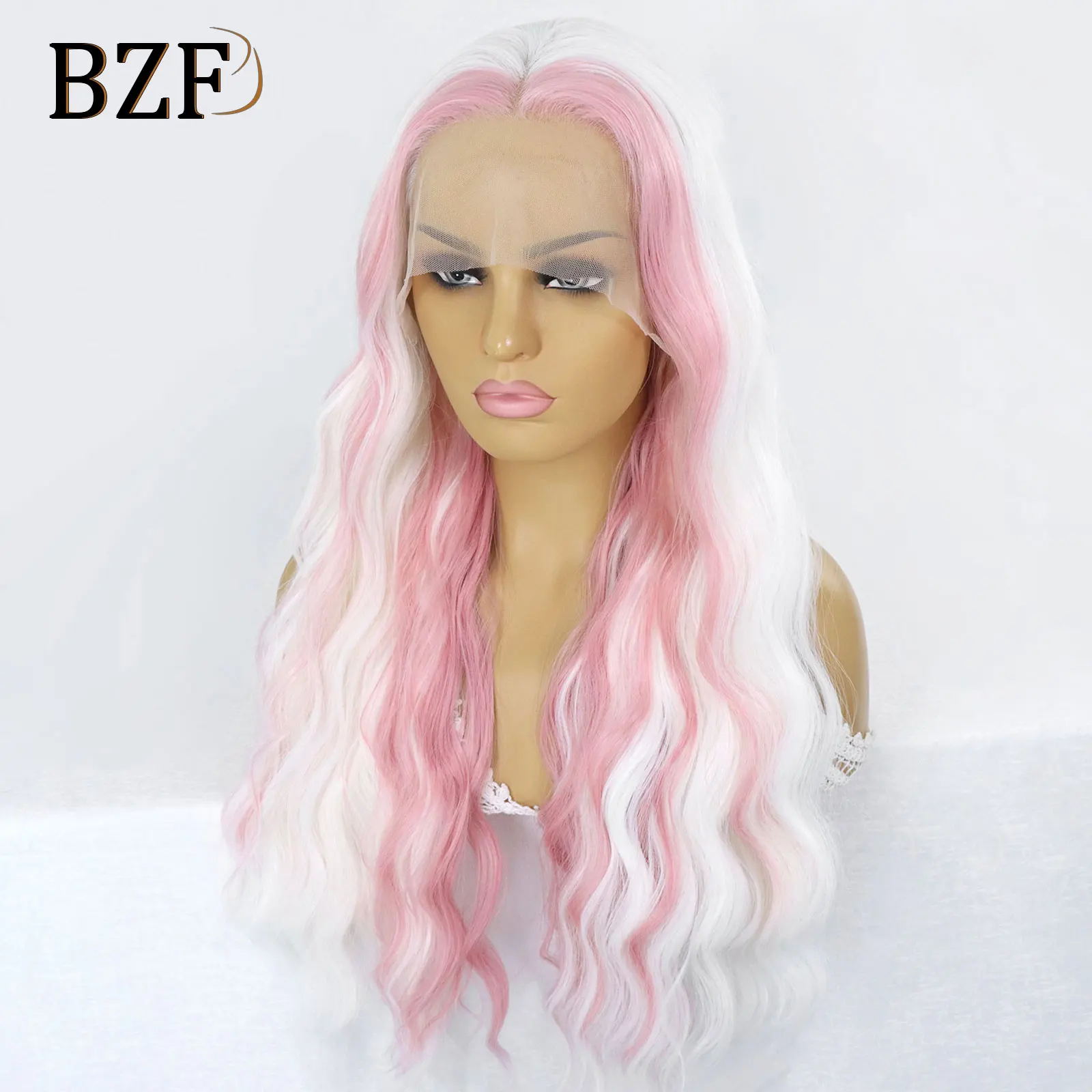 Loose Curly Pink White Colored Lace Front Wigs For Women Cosplay Ocean Wave Wig Loose Deep Wave Curly Synthetic Wig