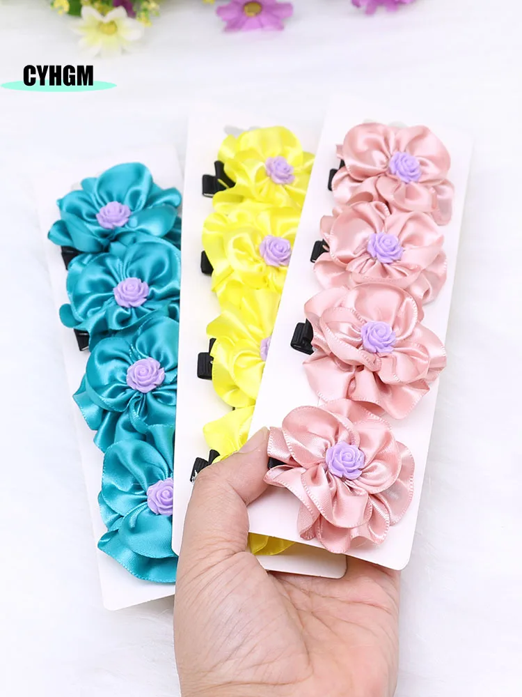 

wholesale new flower ribbon hair clips making supplies for girls silk hairpins Fashion handmade ladies Barrettes C06-2